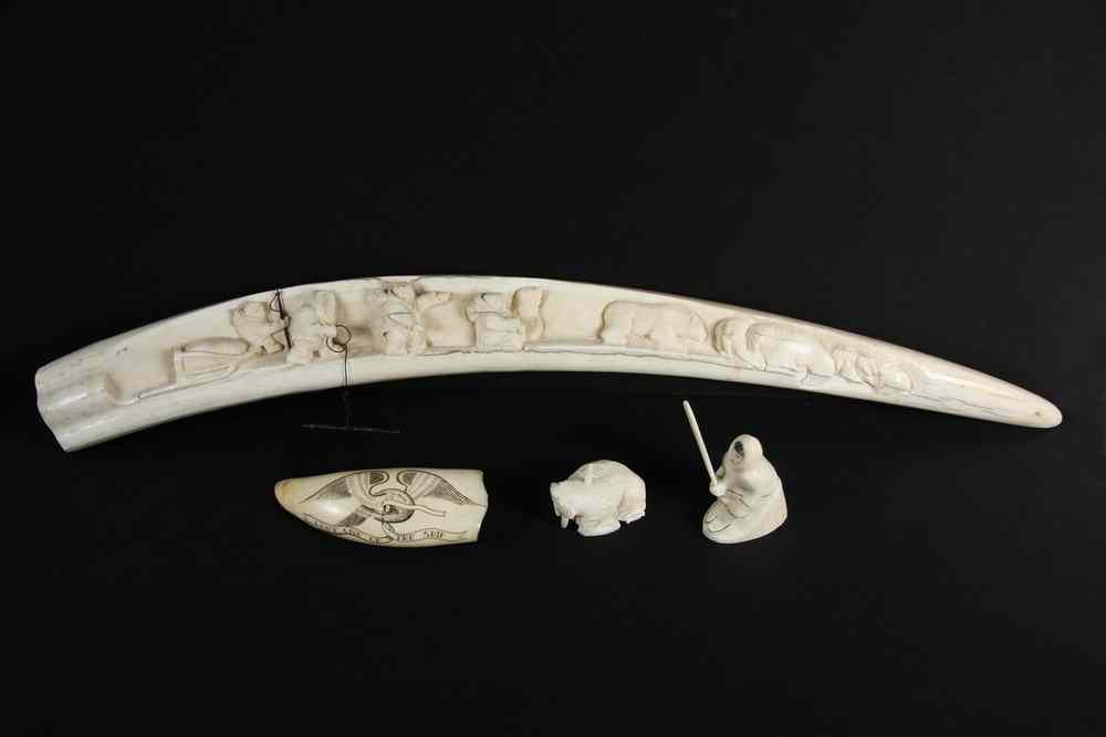 Appraisal: PCS MID TH C IVORY CARVINGS - Including Walrus Tusk