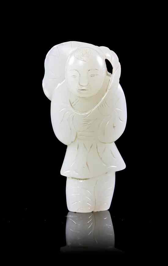 Appraisal: A Celadon Jade Toggle of a Man with a Lotus