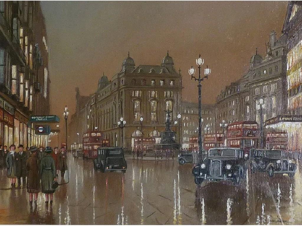 Appraisal: STEVEN SCHOLES b OIL PAINTING ON BOARD'Piccadilly Circus London 'signed