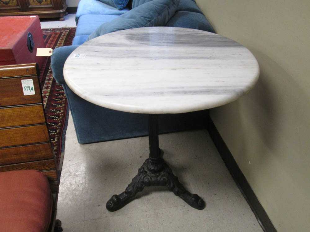 Appraisal: MARBLE TOP CAST IRON CAFE TABLE American early th century