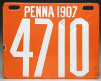 Appraisal: PENNSYLVANIA PORCELAIN LICENSE PLATE Early tag with reverse stamp from