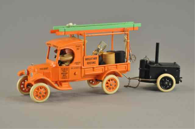 Appraisal: MOTORCADE TOYS ROOFING TRUCK Contemporary cast iron painted in orange