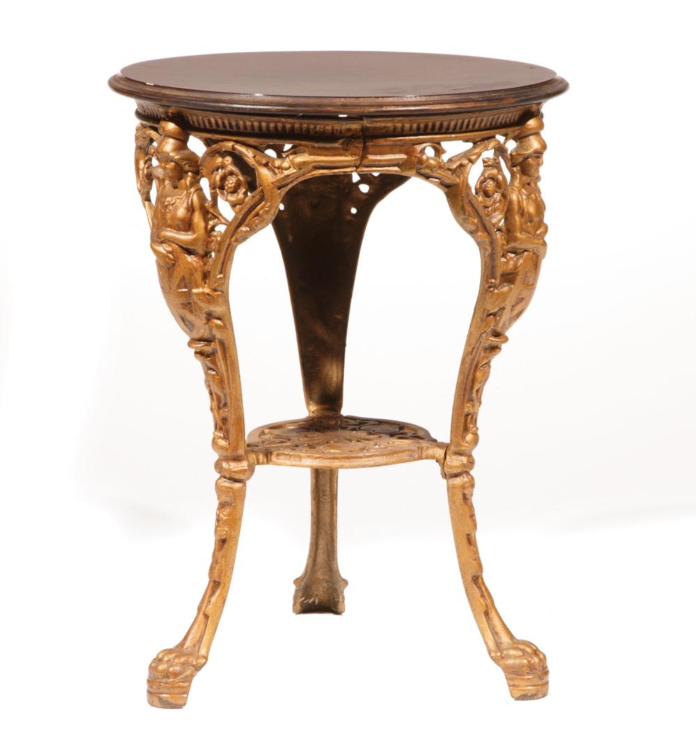 Appraisal: English Cast Iron Pub Table faux marbre top caryatid legs