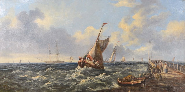 Appraisal: John James Wilson British - Fishing boats off the pier