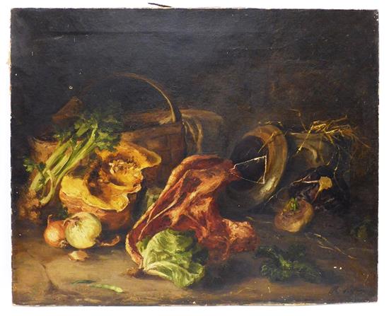 Appraisal: th C American School unframed still life of farm produce