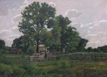 Appraisal: Unsigned painting ca late th Century Farm Oil on canvas