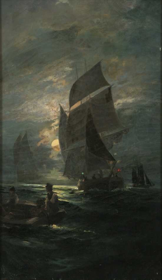 Appraisal: J BARBER English th century SHIPS AT SEA IN MOONLIGHT