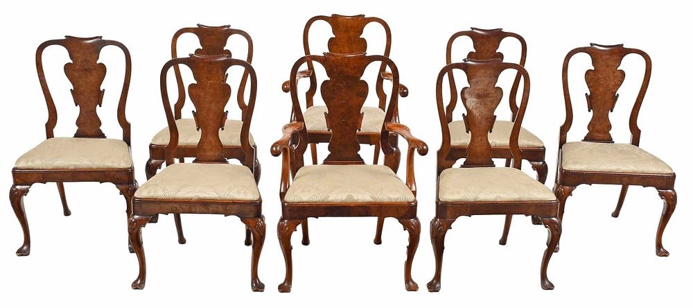 Appraisal: Set Eight George II Style Burlwood Dining Chairs British th