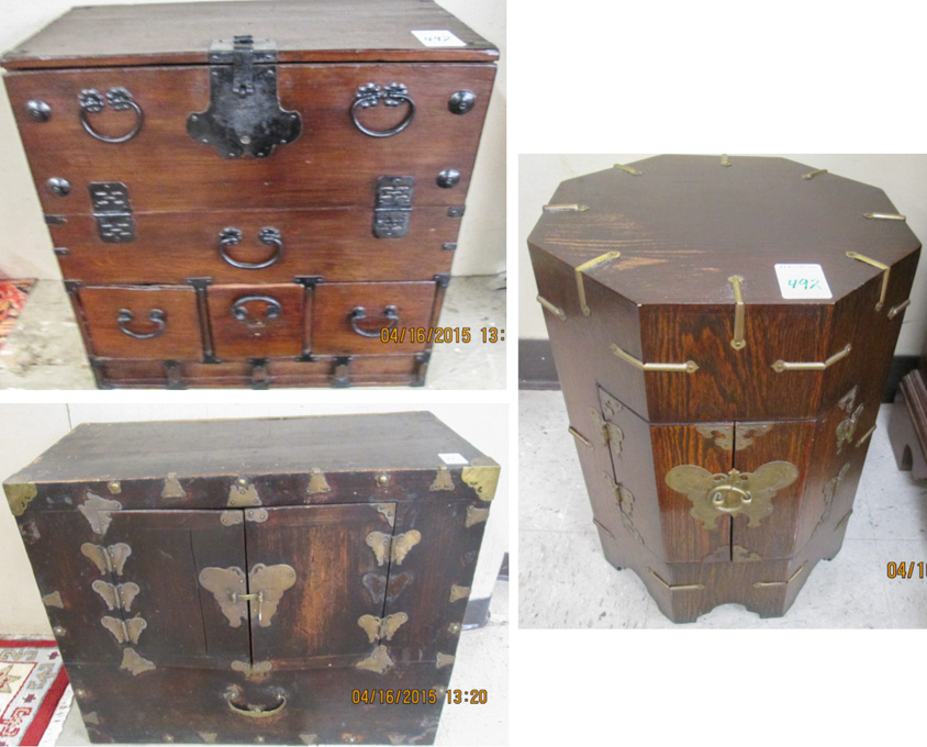 Appraisal: THREE ARTICLES OF SMALL KOREAN CASE FURNITURE H octagonal storage