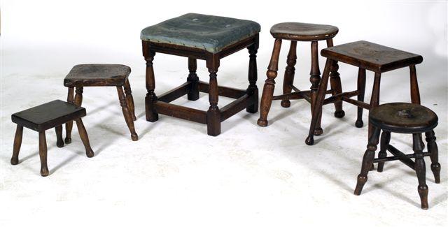 Appraisal: th CENTURY OAK STOOL with square upholstered seat raised on