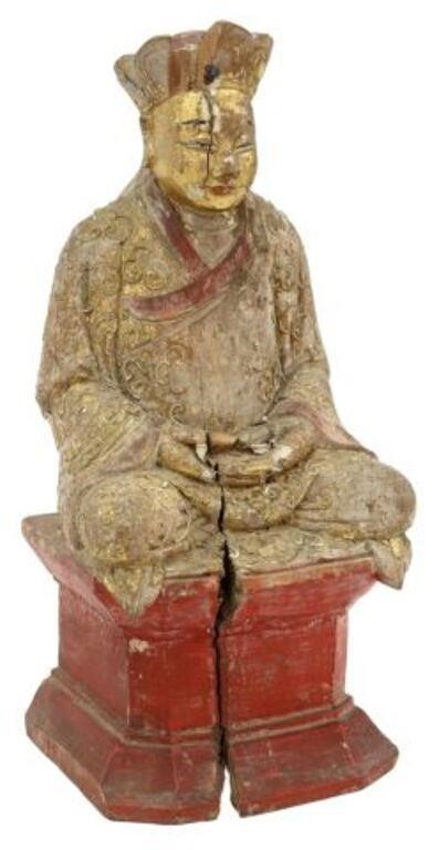 Appraisal: Chinese carved wood Buddhist figure with remnants of gilt and