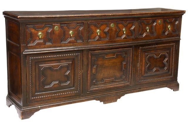 Appraisal: Jacobean style oak sideboard early th c having three drawers