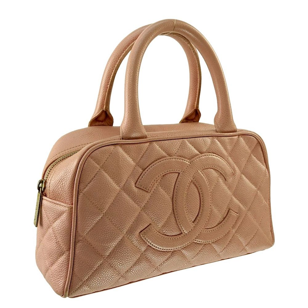 Appraisal: Chanel Pink Quilted Caviar Leather Front Logo Bag Chanel Pink