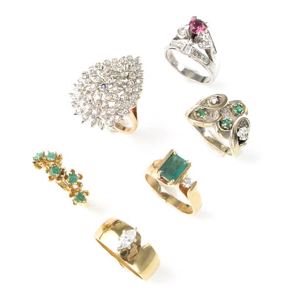 Appraisal: A collection of six diamond gemset and gold rings