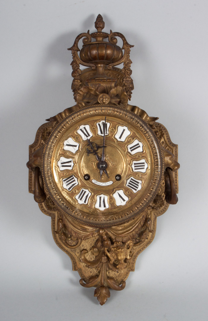 Appraisal: Rococo style brass wall clock late th century with urn