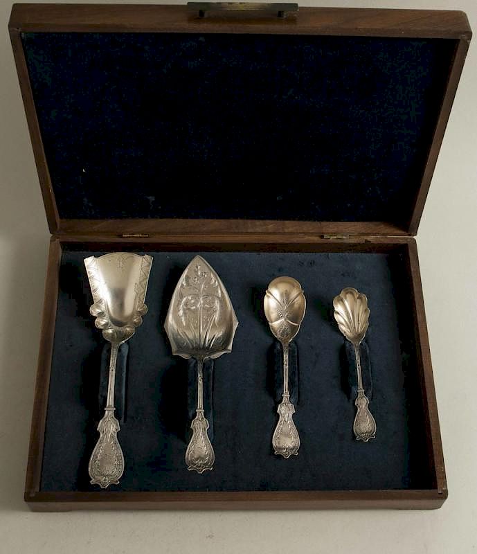 Appraisal: Schulz Fischer Silver Presentation Dessert Set Cased Schulz Fischer coin