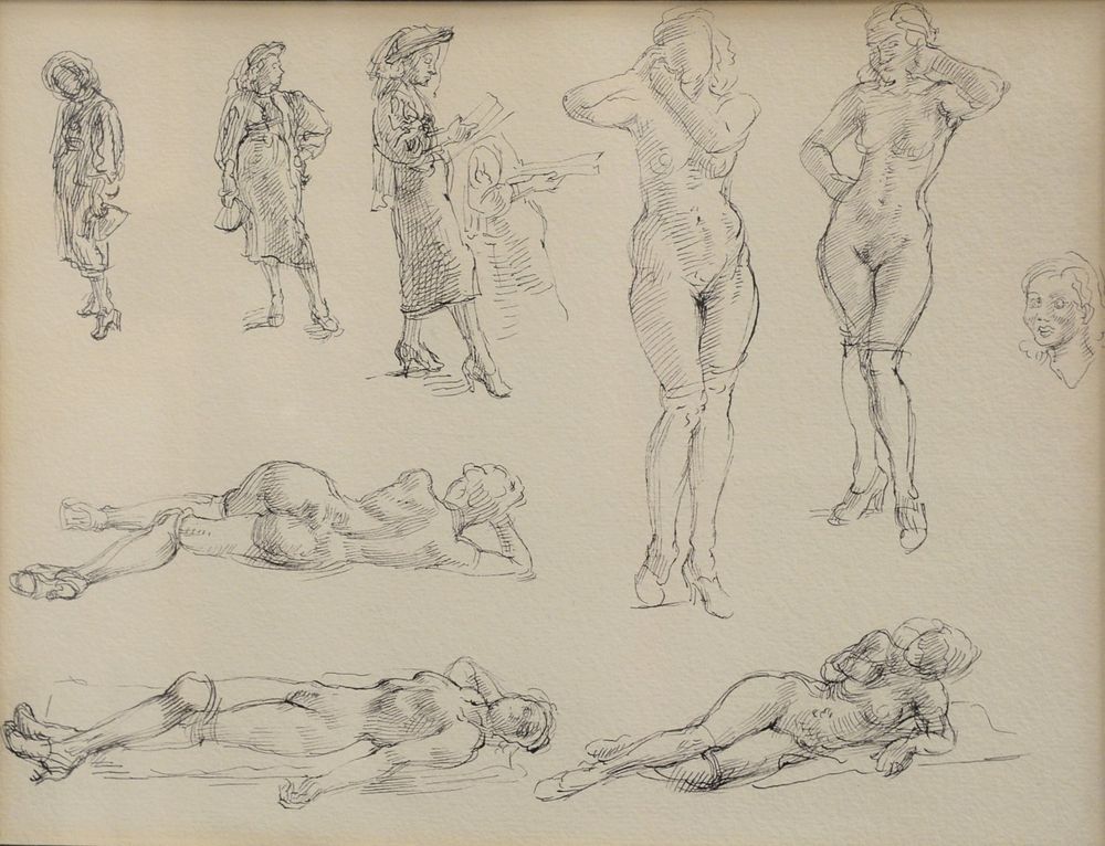 Appraisal: Reginald Marsh - Figure Studies ink on paper unsigned ACA