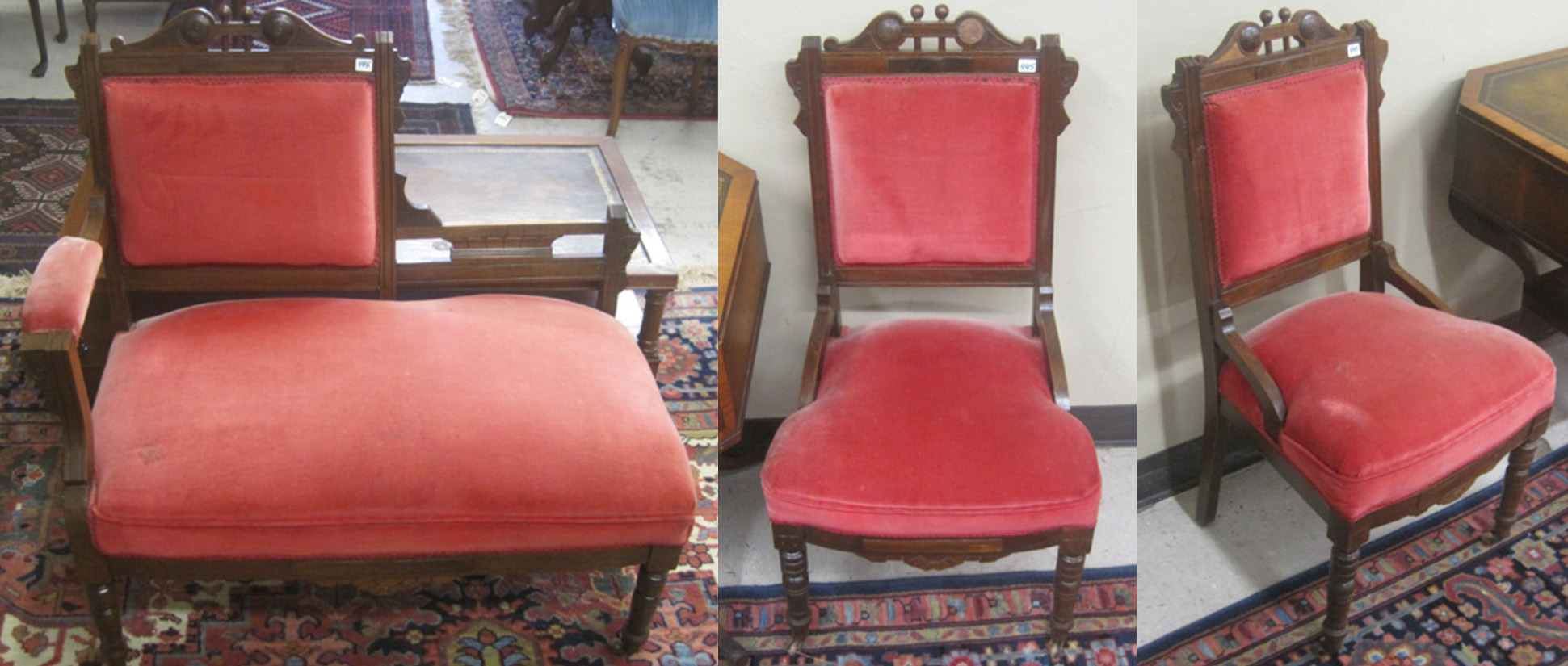 Appraisal: THREE-PIECE VICTORIAN SEATING FURNITURE SET Charles Eastlake design American late