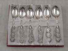 Appraisal: A box of oriental tea spoons in white metal tests