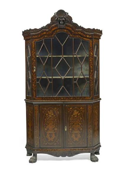 Appraisal: A th century Dutch walnut and floral marquetry display cabinet