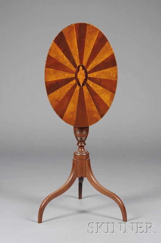 Appraisal: Federal Mahogany and Satinwood Inlaid Tilt-top Candlestand c the oval