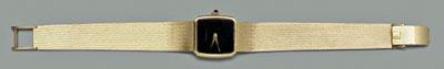 Appraisal: kt gold wristwatch black enamel dial marked quot Hausmann amp