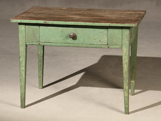 Appraisal: American Green Painted Pine and Scrubbed Maple Table Probably New