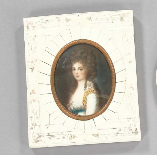 Appraisal: German Oval Portrait Miniature of an th-Century Lady-of-Fashion signed lower