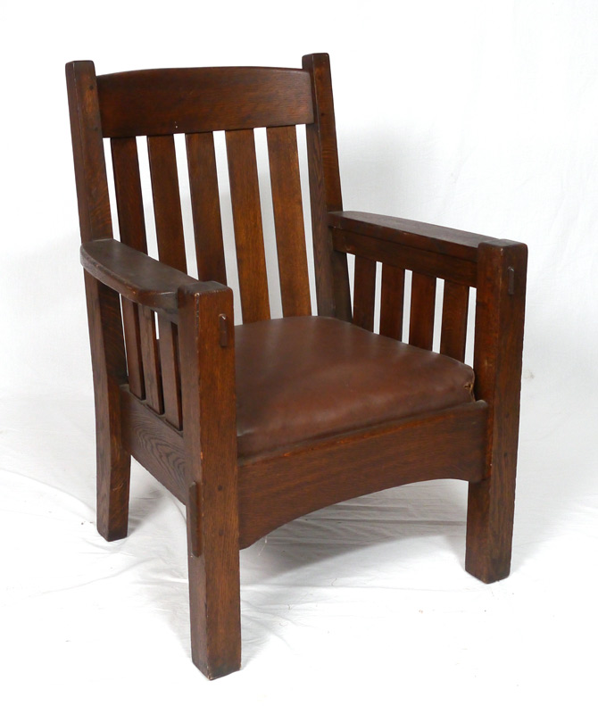 Appraisal: ARTS CRAFTS MISSION OAK ARM CHAIR BY HARDEN Thru tenon