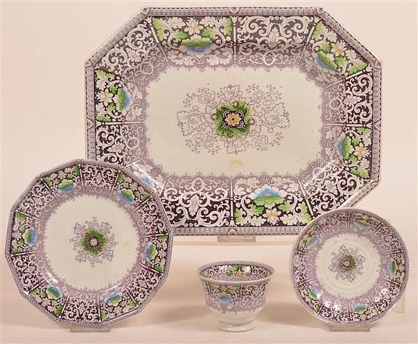 Appraisal: Four Pieces of Purple Zamara Ironstone China Four Pieces of