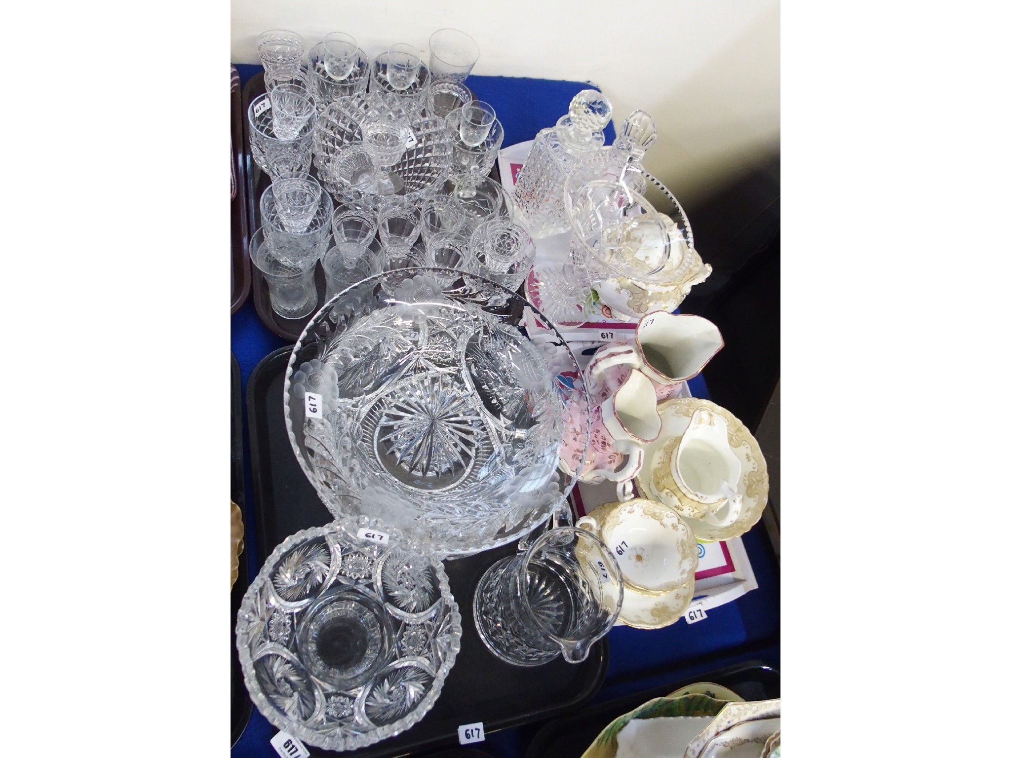 Appraisal: Four trays comprising various cut glass and crystal stemware vases