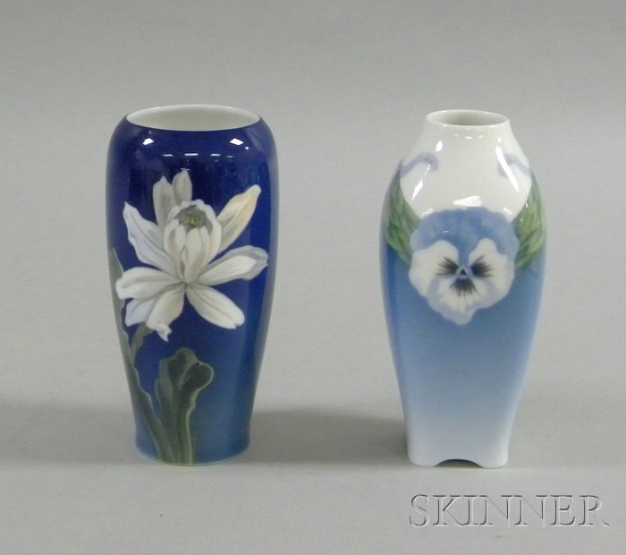 Appraisal: Two Royal Copenhagen Porcelain Vases decorated with magnolia and pansies