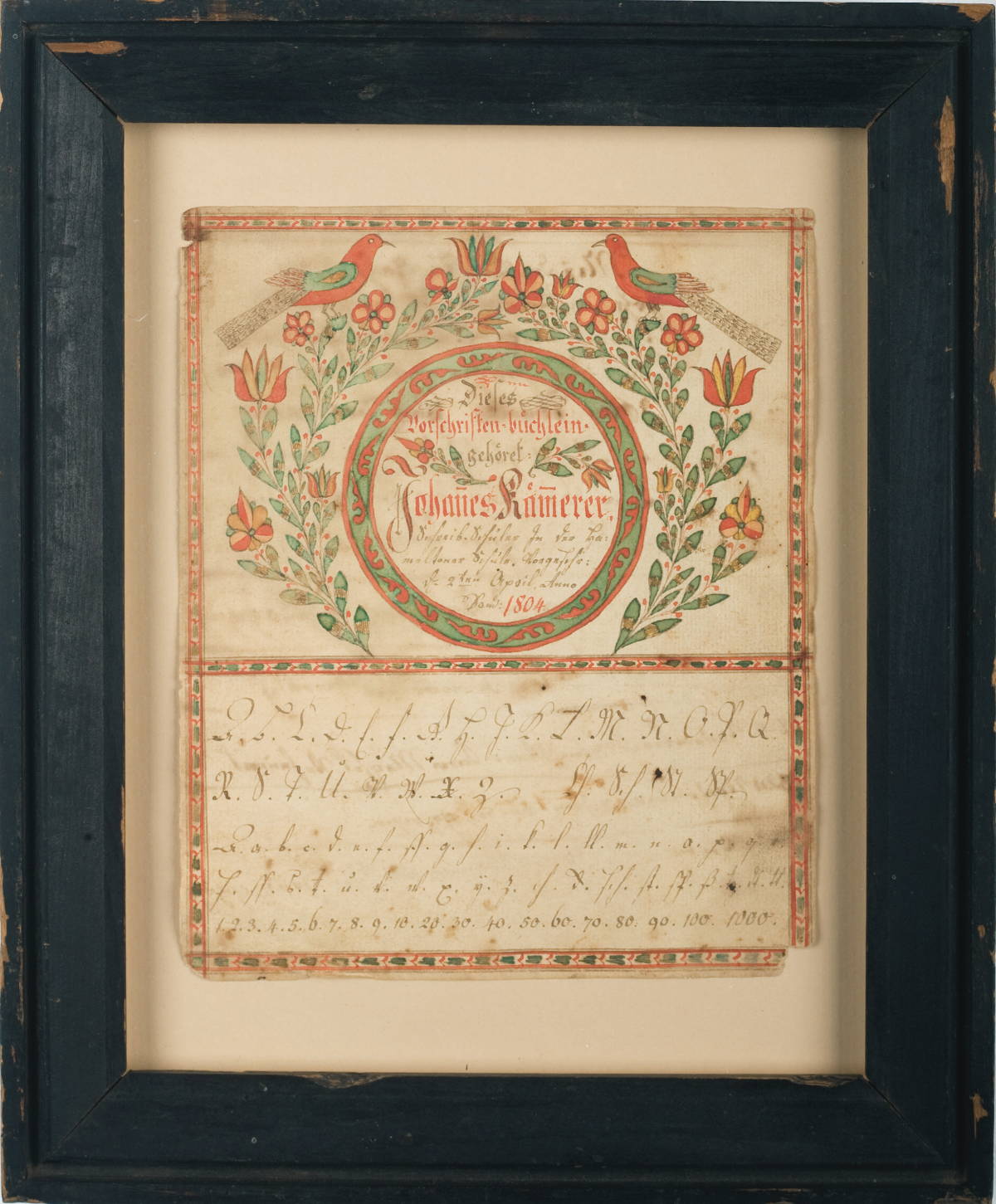 Appraisal: PENNSYLVANIA FRAKTUR A BIRTH CERTIFICATE FOR JOHANES KAMERER APRIL The