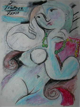 Appraisal: AFTER PABLO PICASSO NUDE WITH GREEN NECKLACE Pastel bears signature