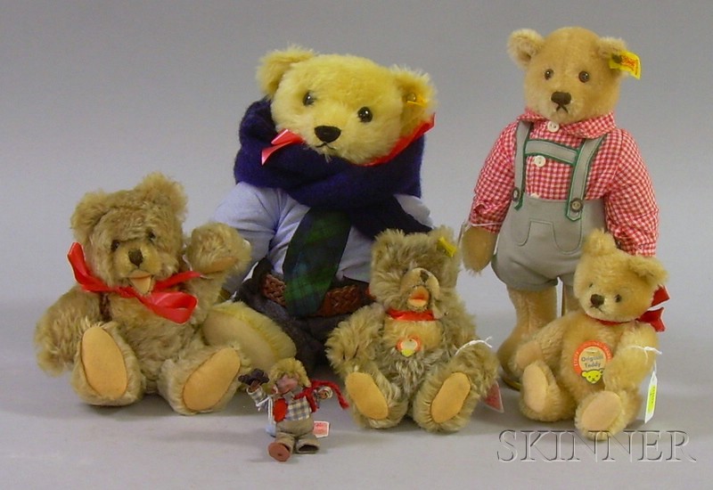 Appraisal: Five Steiff Bears and a Small Hedgehog Figure Steiff with