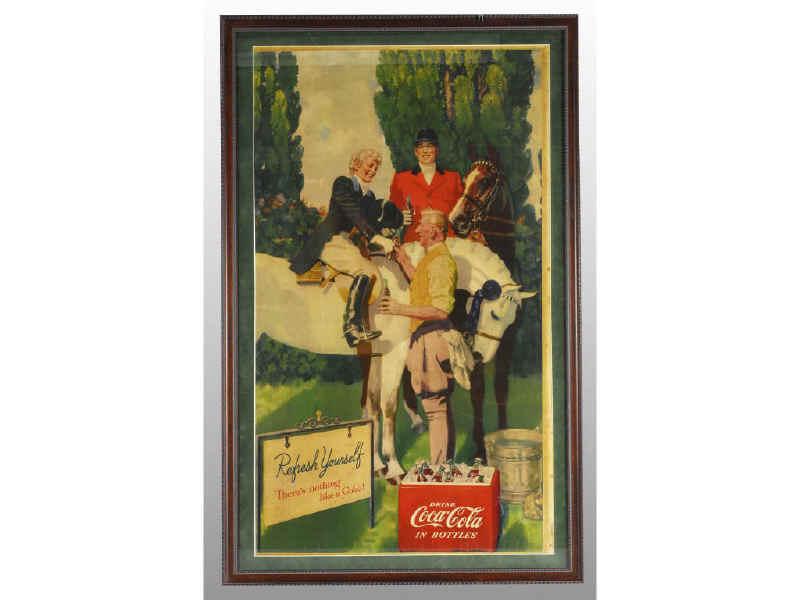 Appraisal: Vertical Coca-Cola Cardboard Poster Description Matted and framed under glass