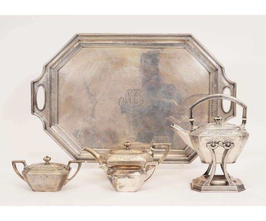 Appraisal: Sterling silver tea service to include tray l x w