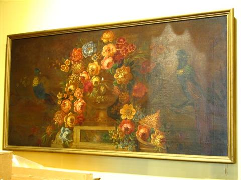 Appraisal: EUROPEAN SCHOOL LARGE FLORAL STILL LIFE Oil on canvas x