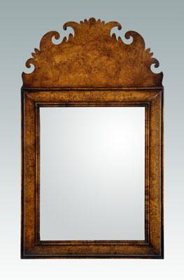 Appraisal: William and Mary style inlaid mirror burlwood veneers with circle