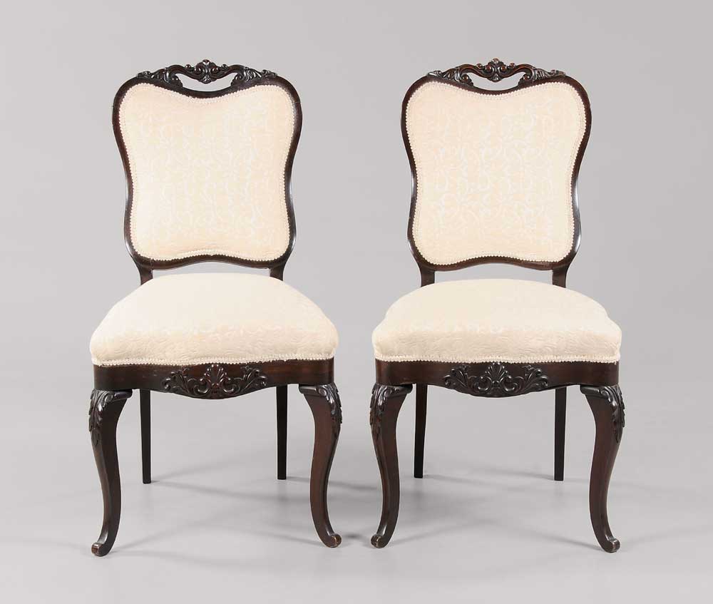 Appraisal: Pair Victorian Carved Rosewood Side Chairs probably American mid th