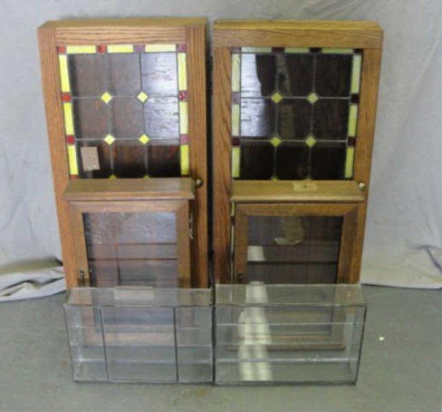 Appraisal: Custom Made Toby Display Cases Wood stained glass wood glass