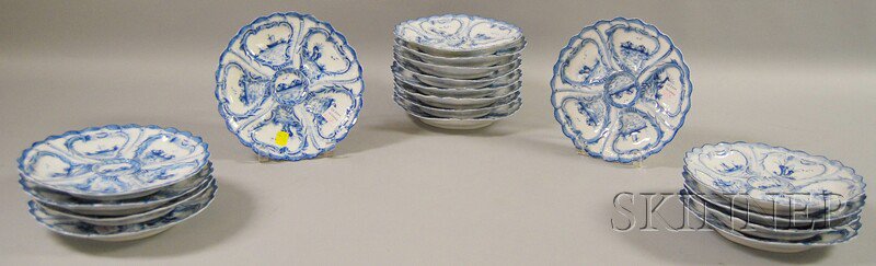 Appraisal: Set of Eighteen Weimar Delft-style Hand-painted Blue and White Porcelain