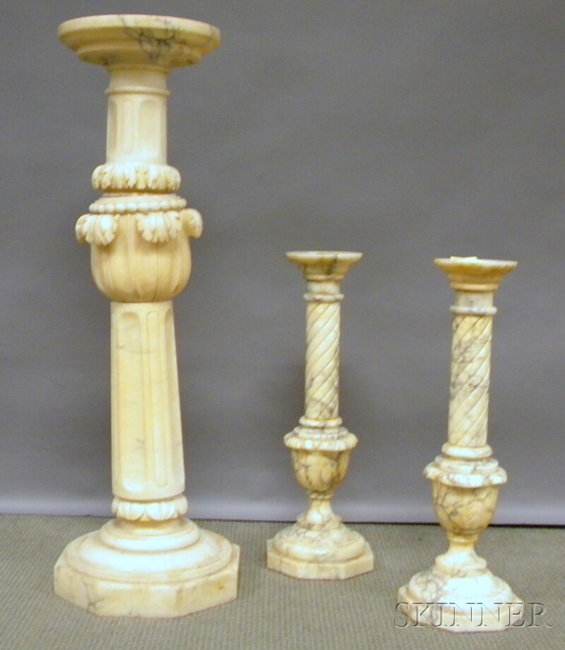 Appraisal: Three Italian Carved Marble Pedestals including a pair ht top