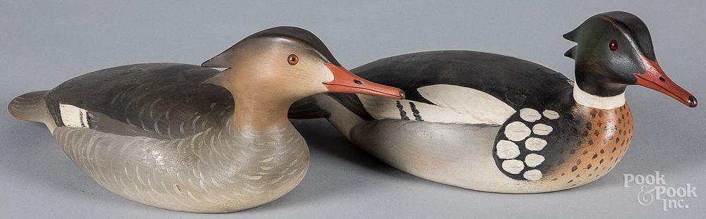 Appraisal: Pair of Oliver Lawson merganser duck decoys Pair of Oliver