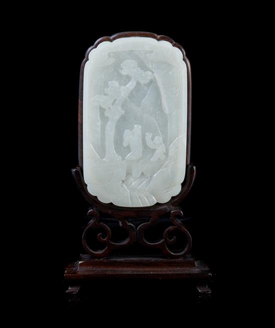 Appraisal: Sale Lot A Carved White Jade Plaque the translucent cartouche-form