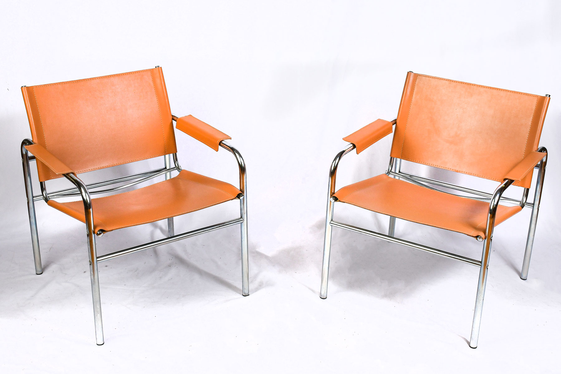 Appraisal: PAIR OF MID-CENTURY LEATHER CHROME CHAIRS American mid-century modern armchairs