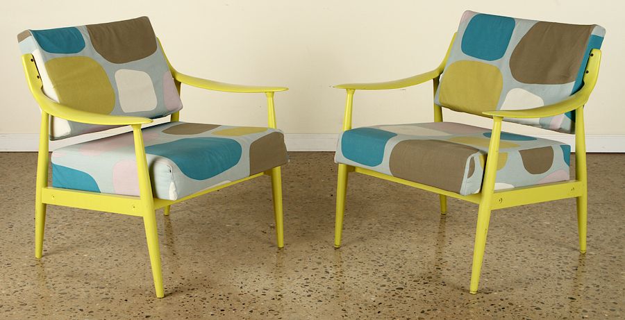 Appraisal: PAIR MODERN PAINTED OPEN ARM CHAIRS UPHOLSTERED A pair of