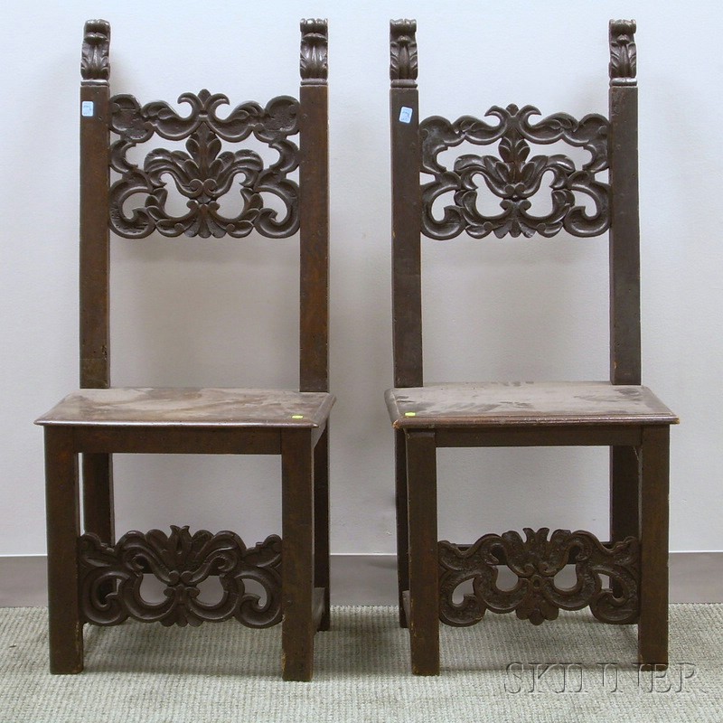 Appraisal: Pair of Italian Renaissance-style Carved Walnut Chairs