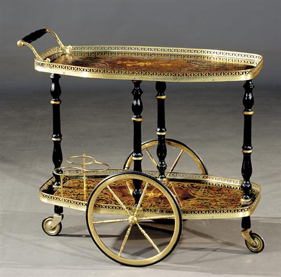 Appraisal: Continental boulle and black lacquer tea trolley late th early