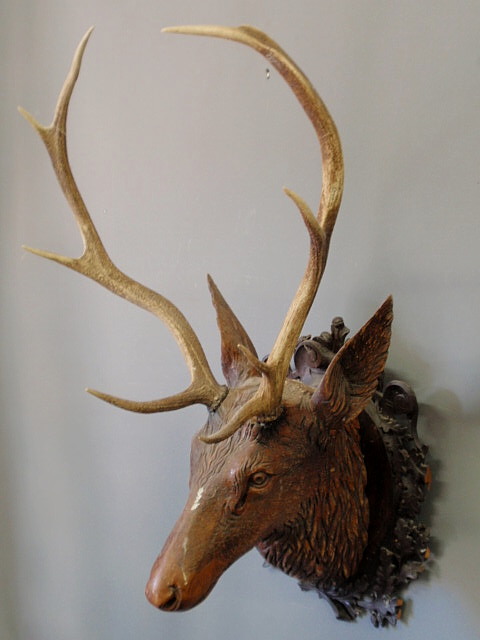 Appraisal: Black Forest carved stag head late th c with bone